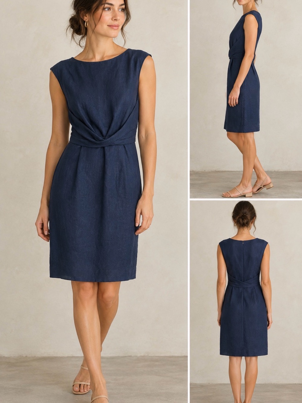 J. Crew Linen Navy Twist-Waist Sheath Dress Women’s 6